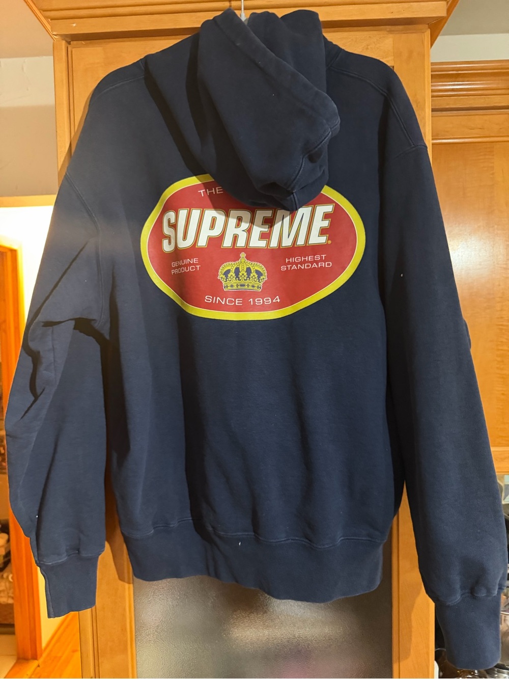 Supreme Navy Logo Hoodie Authentic